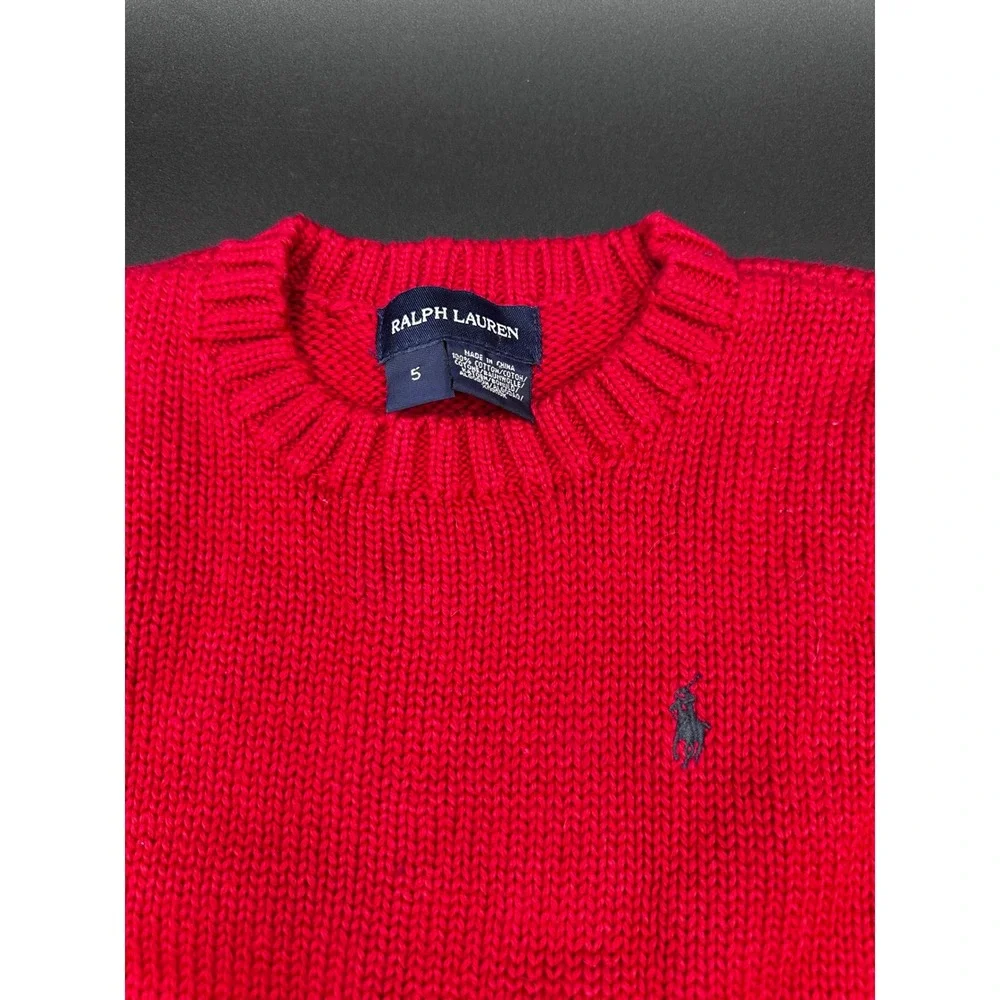 Ralph Lauren Girls Red Knit Sweater‎ Puff Sleeve Side Button Detail